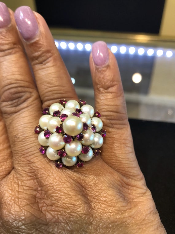 Ring,14k reddish gold, Pearl and Ruby. Circa 1950… - image 10