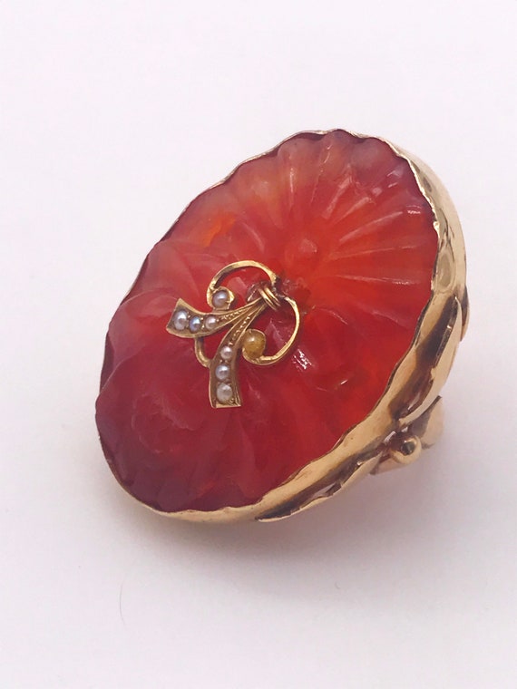 Ring,Carnelian. 14k yellow gold 1950’s. Handmade