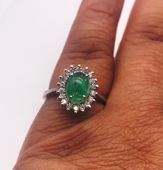 Ring,Emerald & Diamonds. 14k white gold. Handmade - image 3