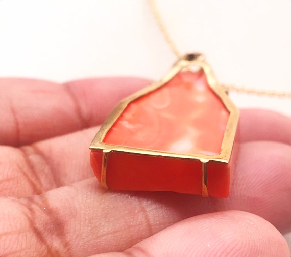 Pendant, Italian hand carved Coral, 14k yellow go… - image 4