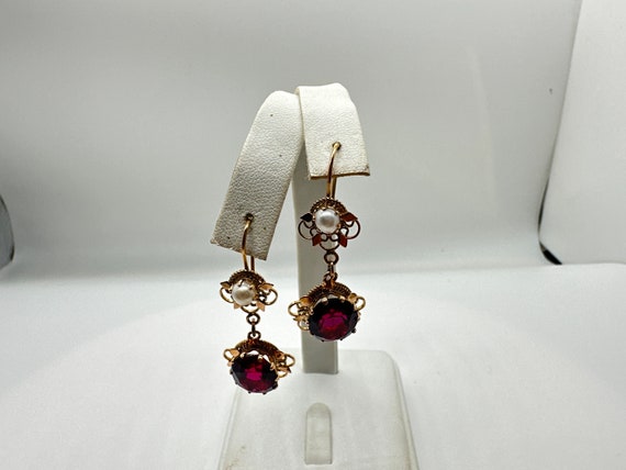 Earrings, 14k gold. Garnet & Pearl - image 7