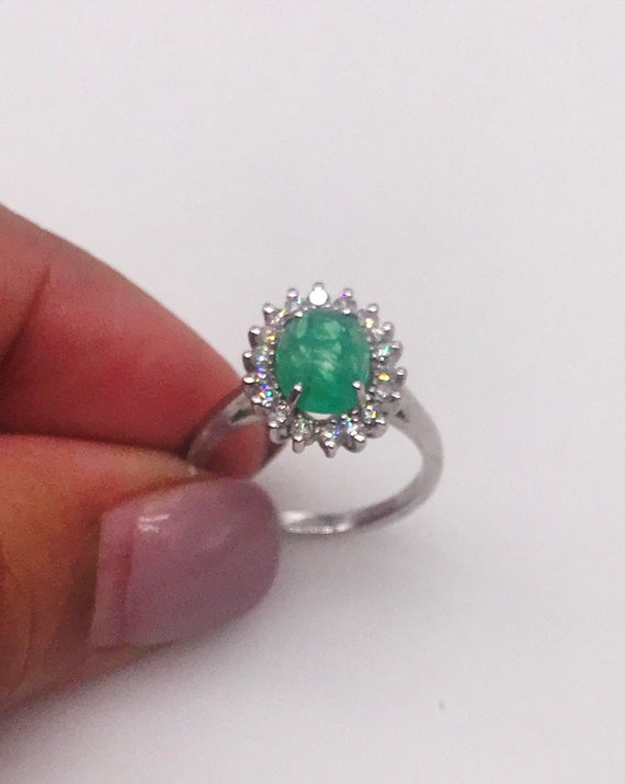 Ring,Emerald & Diamonds. 14k white gold. Handmade - image 5