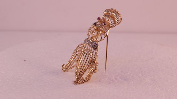 Pin,Poodle. 14k yellow gold with Rubies, Sapphire… - image 5