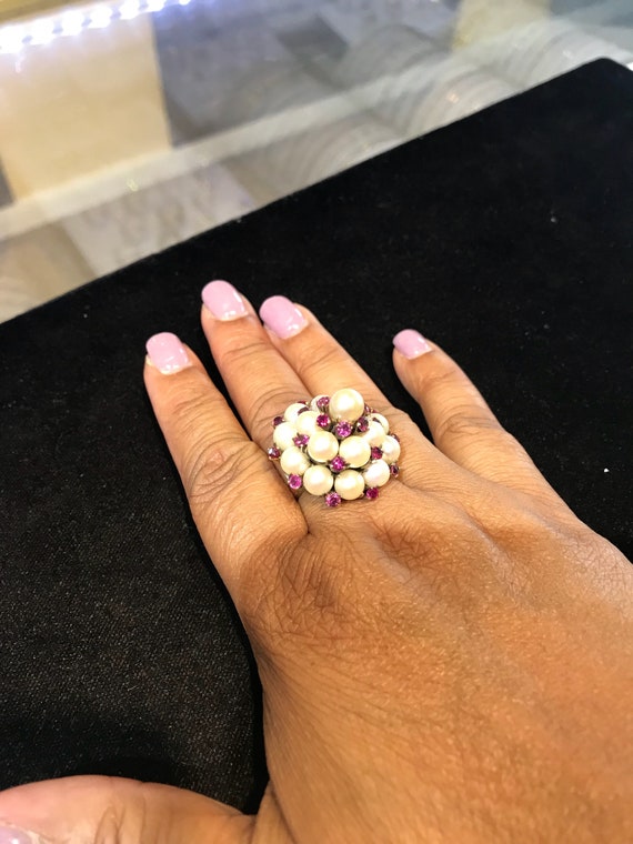 Ring,14k reddish gold, Pearl and Ruby. Circa 1950… - image 9