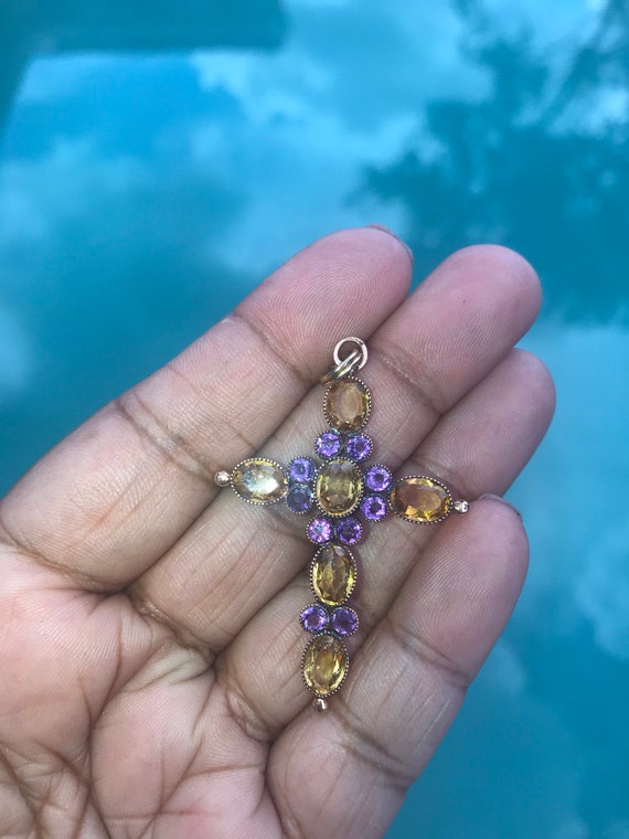 Pendant,Cross. Citrine & Amethyst.14k gold - image 5