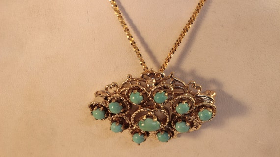 Pin, Pendant combo, Turquoise & 14k yellow gold. … - image 3