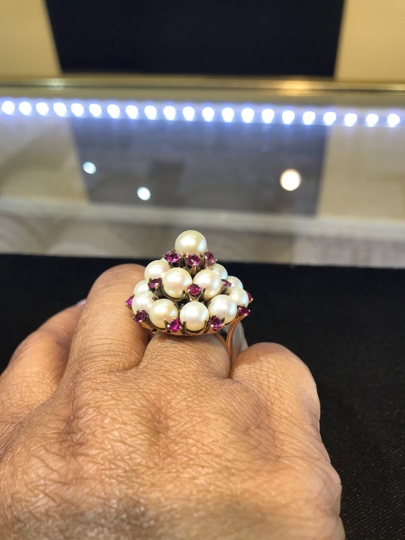 Ring,14k reddish gold, Pearl and Ruby. Circa 1950… - image 8