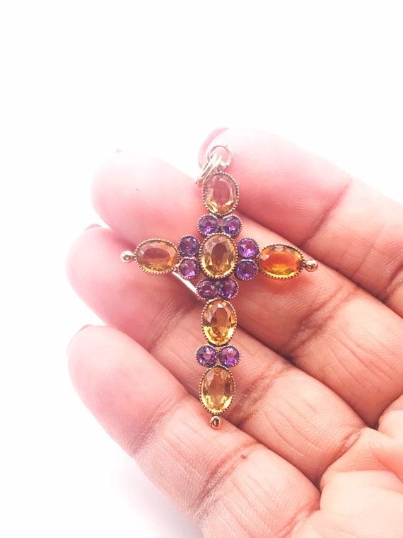 Pendant,Cross. Citrine & Amethyst.14k gold - image 8