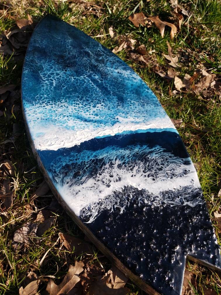 Midnight: Resin Epoxy Ocean Surfboard with Acrylic Detailing | Etsy