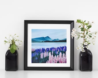 Chilly Mountain Blumenbeet, Original Gemälde, Hochwertige Giclèe-Drucke, 10"x10" Drucke