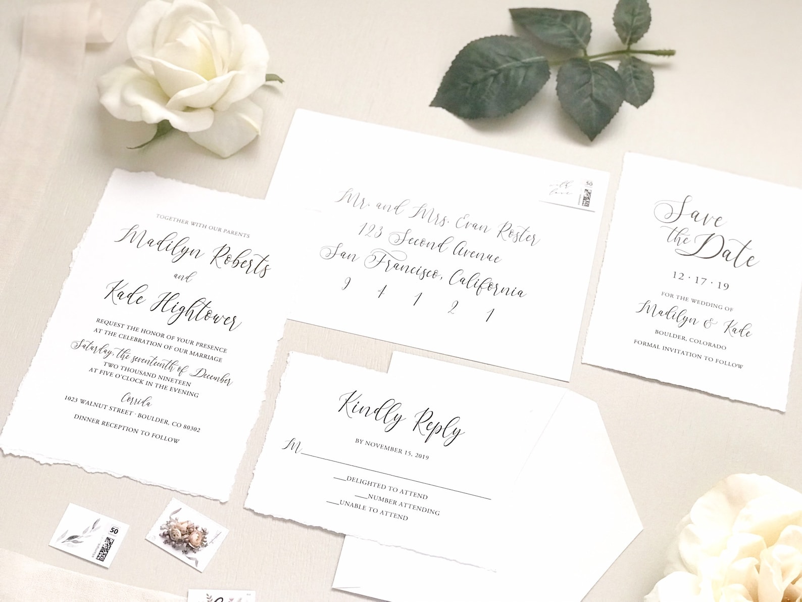 Deckled Edge Wedding Invitation Set Printed Hand Torn Invite | Etsy