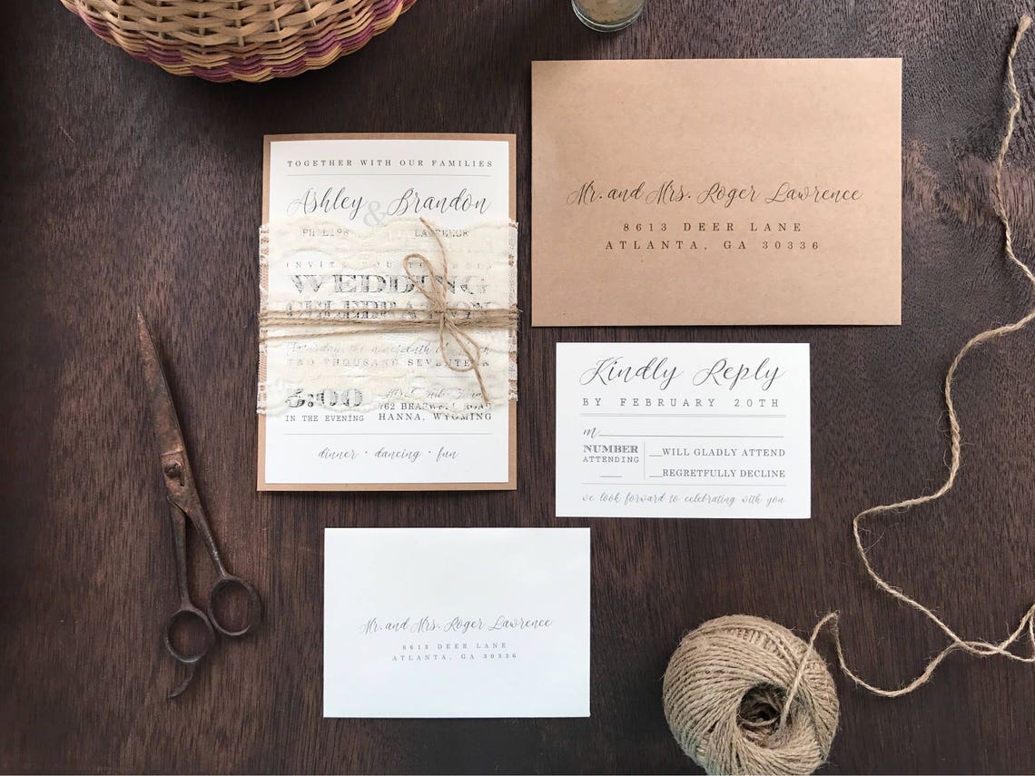 Rustic Wedding Invitation Set Vintage Wedding Invitation | Etsy