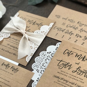 Rustic Laser Cut Wedding Invitation Set With Ribbon / Rustic - Etsy