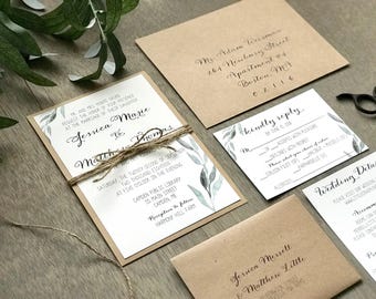 Natural Wedding Invitation Set, Eucalyptus Wedding Invitation, Organic Wedding Invitation, Botanical Wedding Invitation, Garden Wedding