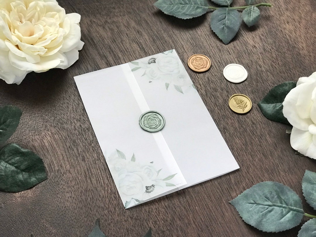 White Floral Vellum Jacket With Greenery, Vellum Wrap for 5 X 7 Wedding