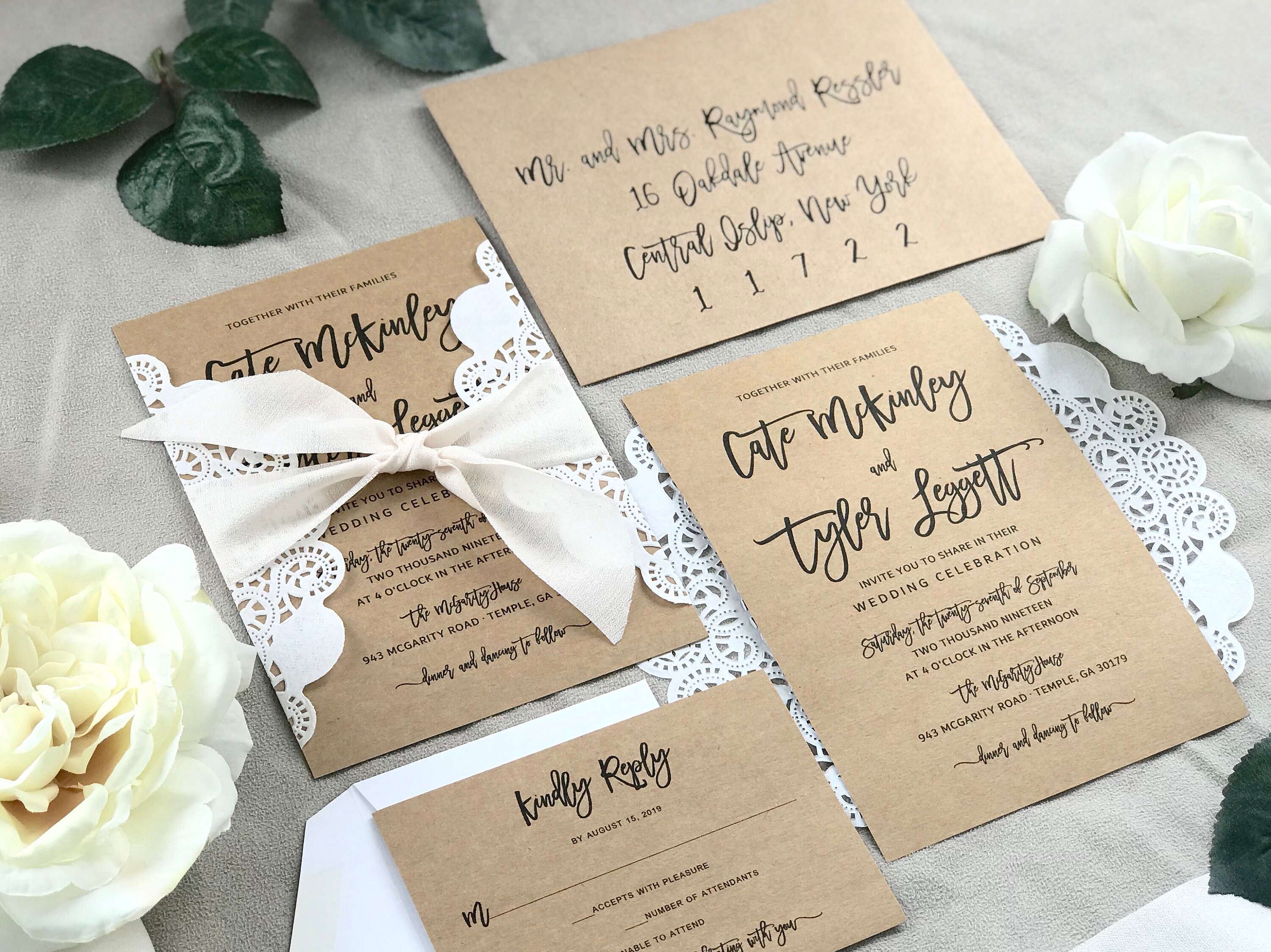 Rustic Laser Cut Wedding Invitation Set With Ribbon Rustic | Etsy