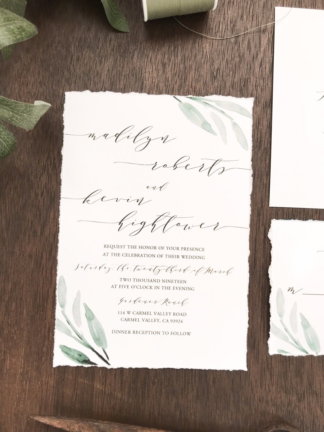 Deckled Edge Wedding Invitation Set, Hand Torn Edges, Torn Edge With ...