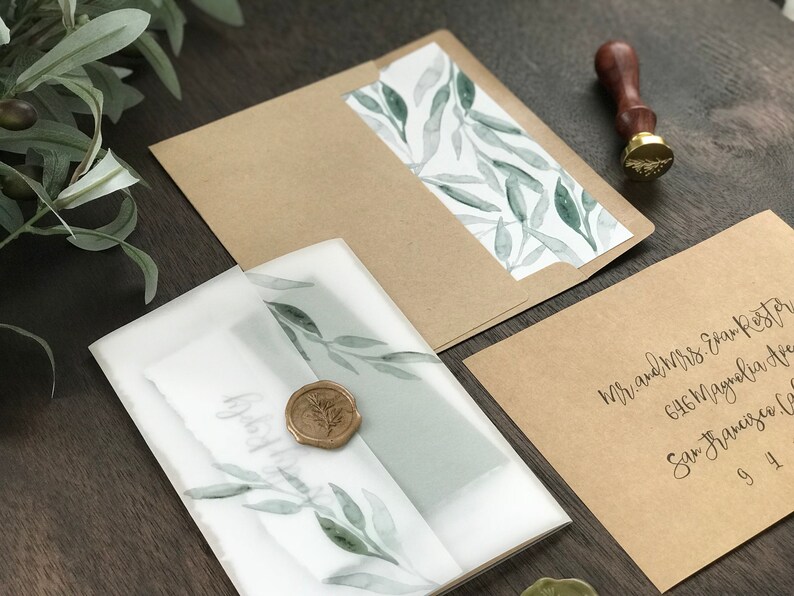 Vellum Wedding Invitation Set with Wax Seal Rustic Elegant