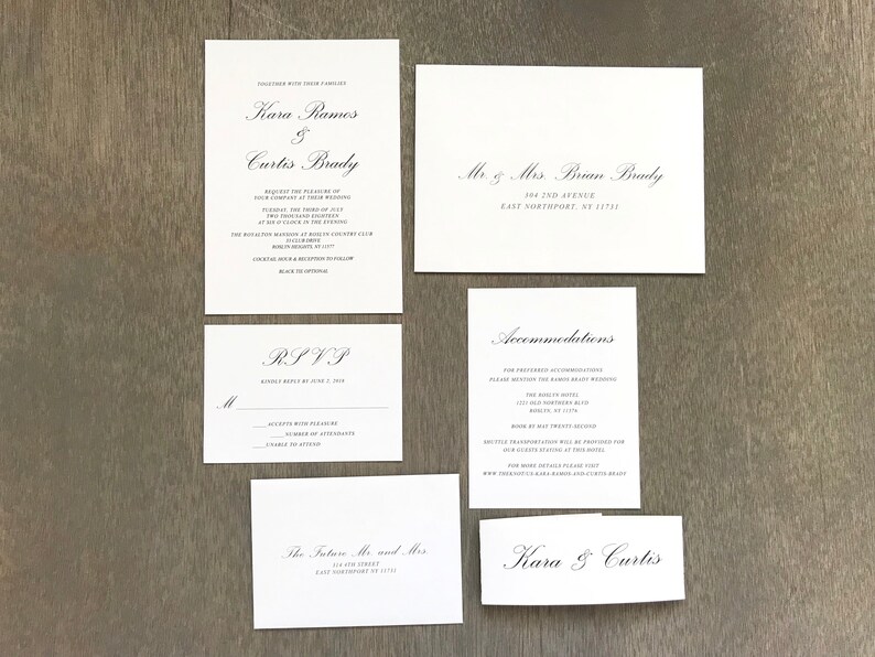 Classy Modern Wedding Invitation Set, Simple Elegant Formal Invite, Romantic Minimalist and Timeless, Script Invitation with band image 4