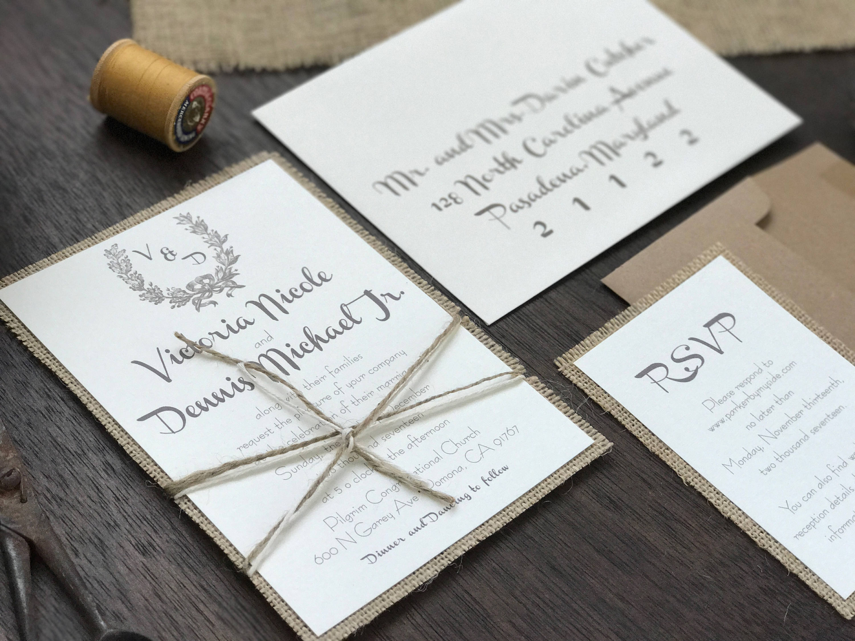 Vintage Wedding Invitation Set Rustic Wedding Invitation