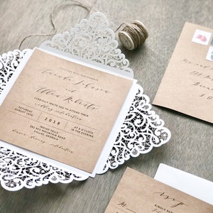 Rustic Laser Cut Wedding Invitation Set FULLY ASSEMBLED With RSVP ...