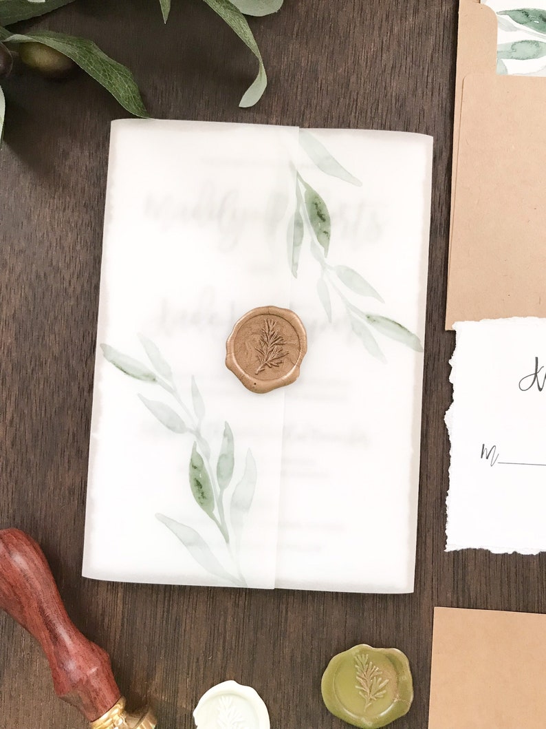 Vellum Wedding Invitation Set with Wax Seal Rustic Elegant