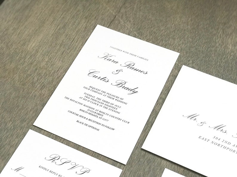 Classy Modern Wedding Invitation Set, Simple Elegant Formal Invite, Romantic Minimalist and Timeless, Script Invitation with band image 2