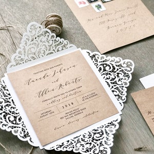 Rustic Laser Cut Wedding Invitation Set FULLY ASSEMBLED With RSVP ...