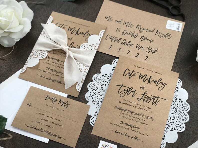 Rustic Laser Cut Wedding Invitation Set With Ribbon / Rustic - Etsy