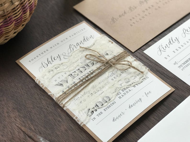 Rustic Wedding Invitation Set Vintage Wedding Invitation Etsy