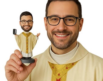 Custom Bobblehead Religious Priest with Bible Custom Bobblehead, Religious Officiant Custom Bobblehead Wedding Priest Custom Bobblehead