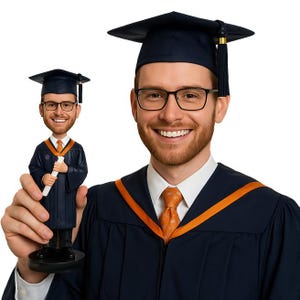 Custom Bobblehead Important Male Graduate Student Holding a Diploma - Personalized Graduation Bobblehead and Custom Action Figure