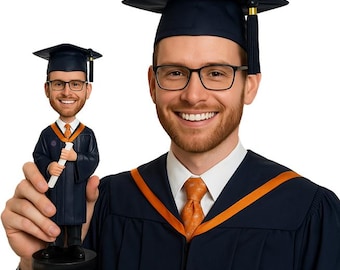 Custom Bobblehead Important Male Graduate Student Holding a Diploma - Personalized Graduation Bobblehead and Custom Action Figure