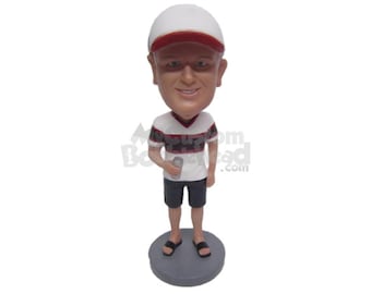 Custom Bobblehead Casual Dude With Can of Beer in TShirt and Shorts, Casual Dude in Shorts Custom Bobblehead