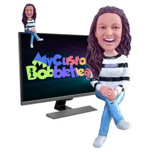 Personalized Computer Screen & Car Dashboard Sitting Buddy Custom Bobblehead - Astonishing Gal in Trendy Clothing