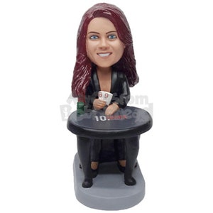 Custom Bobblehead Female Poker Player, Poker Card Player Custom Bobblehead, Vegas Freak Poker Player Custom Bobblehead