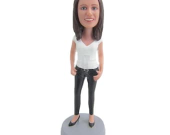 Custom Bobblehead Casual Lady in tight Jeans, Casual Female Custom Bobblehead