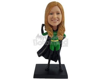 Custom Bobblehead Sexy Female Superhero In Action Costume And Flying Cape, Superhero Custom Bobblehead, Custom Action Figure