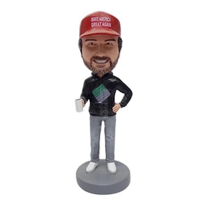 Custom Bobblehead Casual Male in Sweatshirt & Pants Holding a Cup of Coffee Custom Bobblehead, Cool Dude in T-Shirt Custom Bobblehead
