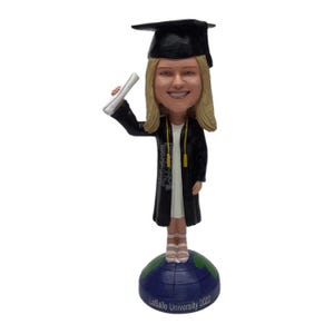 Custom Bobblehead Important Female Graduate Student Holding a Diploma - Personalized Graduation Bobblehead and Custom Action Figure