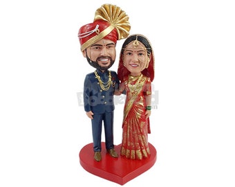 Custom Bobblehead Indian Couple in Nice Outfits, Bridal Party Custom Bobblehead, Wedding Custom Bobblehead, Personalized Bobblehead