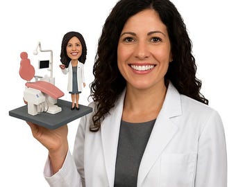 Custom Bobblehead Female Dentist with Large Chair, Orthodontist Custom Bobblehead, Dentist Custom Bobblehead, Dental Hygienist Bobblehead