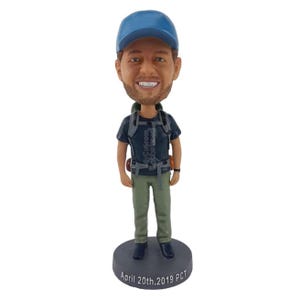 Custom Bobblehead Backpacker World Traveler, Mochilero Custom Bobblehead, Backpacker Hiker Custom Bobblehead