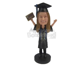 Custom Bobblehead Female Happy Graduate, College Graduate Custom Bobblehead, Graduation Personalized Bobblehead