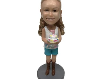 Custom Bobblehead Beautiful Birthday Girl , Cute Girl in Cowgirl Outfit Custom Bobblehead