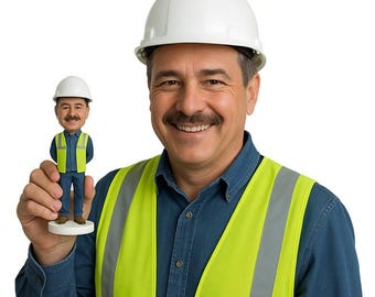 Custom Bobblehead Construction Worker with Hardhat, Construction Worker Custom Bobblehead, Construction Site Manager Custom Bobblehead