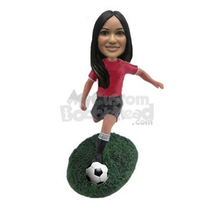 Custom Bobblehead Female Soccer Player Kicking the Ball, Female Custom Bobblehead, Sports Custom Bobblehead
