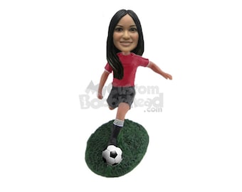 Custom Bobblehead Female Soccer Player Kicking the Ball, Female Custom Bobblehead, Sports Custom Bobblehead