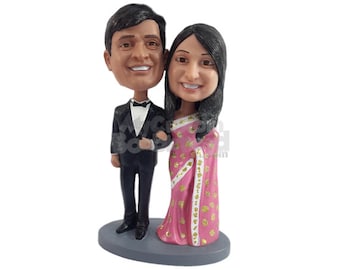 Custom Bobblehead Gorgeous Indian Wedding Couple, Bridal Party Custom Bobblehead, Wedding Custom Bobblehead, Personalized Bobblehead