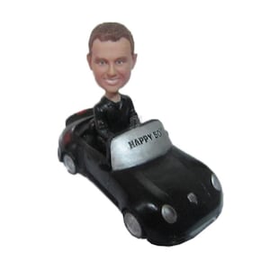 Custom Bobblehead Super Fast Dude in Convertible Car, Convertible Custom Bobblehead, Personalized Bobblehead